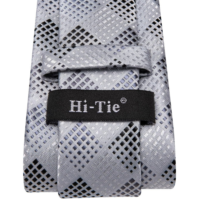 Набір краватки, кишенькового хустинки та запонок Hi-Tie, золотий, формальний шовк, для весілля та свят (сірий у керобку)