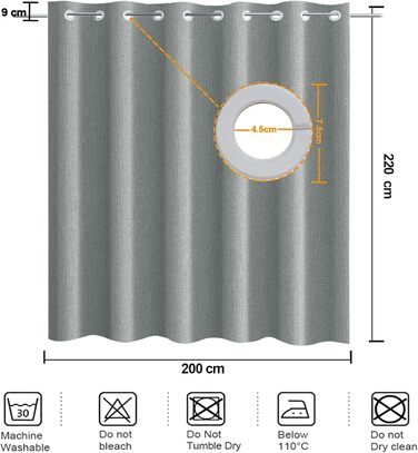 Штора для душу YISURE без гачків, льон ефект, 120x200 см, сіра. Водовідштовхувальна, текстильна, машинне прання