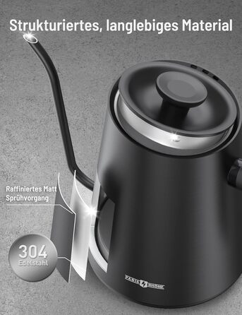 PARIS RHÔNE Swan Neck Kettle - 0.9L Temperature Control Kettle with Indicator, Knob, and 24-Hour Keep Warm Function - Dark Green