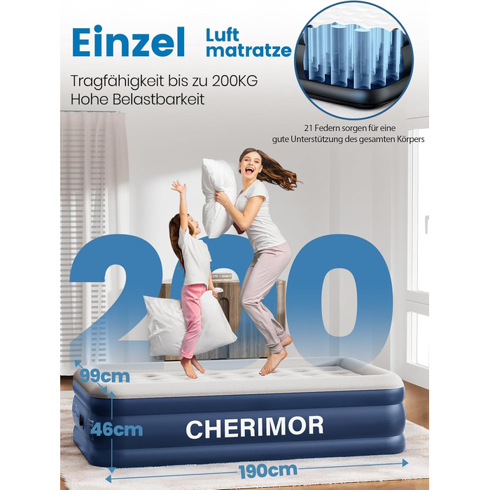 Надувний матрац самонадувний з вбудованим насосом, 203x152x46 см, 363 кг (1 особа)