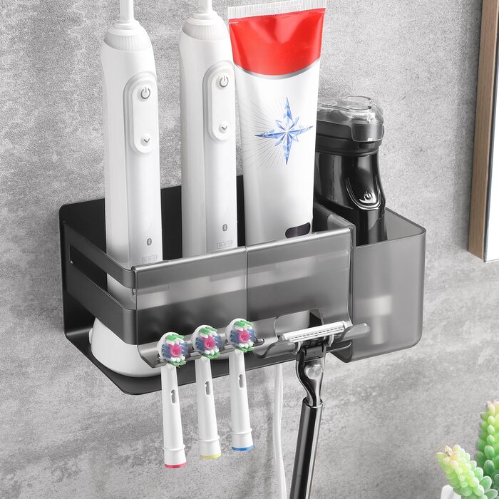 Тримач для електричної зубної щітки з нержавіючої сталі, настінний, без свердління, для 3 щіток та аксесуарів