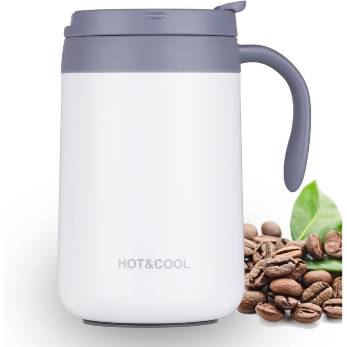 Термокружка з нержавіючої сталі 500 мл з кришкою та ручкою, подвійні стінки, вакуумна ізоляція, для подорожей та кемпінгу