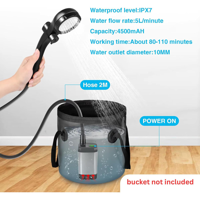 Портативна душова кабіна для кемпінгу HowseHold 6000 mAh з акумулятором, USB-C, регульований тиск, для відпочинку на природі, фестивалів, походів та подорожей