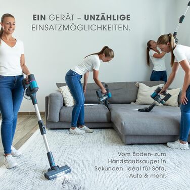 Бездротовий акумуляторний пилосос LIVINGTON Sense IQ з LED-щіткою та гнучким з'єднанням, з функцією розпізнавання бруду та 4-шаровим фільтром, тихий бездротовий пилосос без мішка