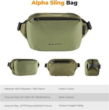 Рюкзак для камери K&F CONCEPT, сумка через плече, квадратна сумка для фотографів, сумісний з Canon/Nikon/Sony/DJI Mavic, зелений (M)