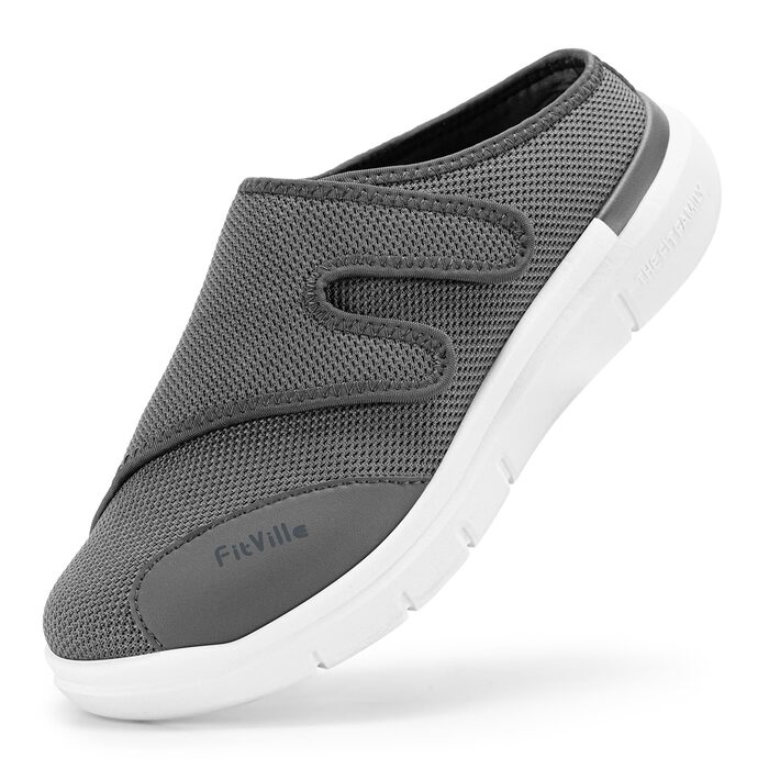 Домашні тапочки FitVille для чоловіків, широкі з кріпленням на липучці, реабілітаційне взуття (48 EU, сірий)
