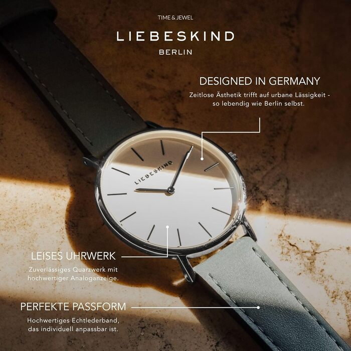 Жіночий наручний годинник Liebeskind Berlin: класичний дизайн, круглий корпус 34 мм, шкіряний ремінець, водонепроникність 5ATM, люкс