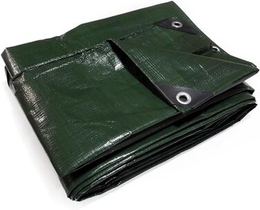 HanjetHJ Waterproof Green Tarp, 140g/m², robust, thick PE material, as a tent roof, roof covering, protective cover for camping, swimming pool, boat (4 x 5 m) (4x6m)