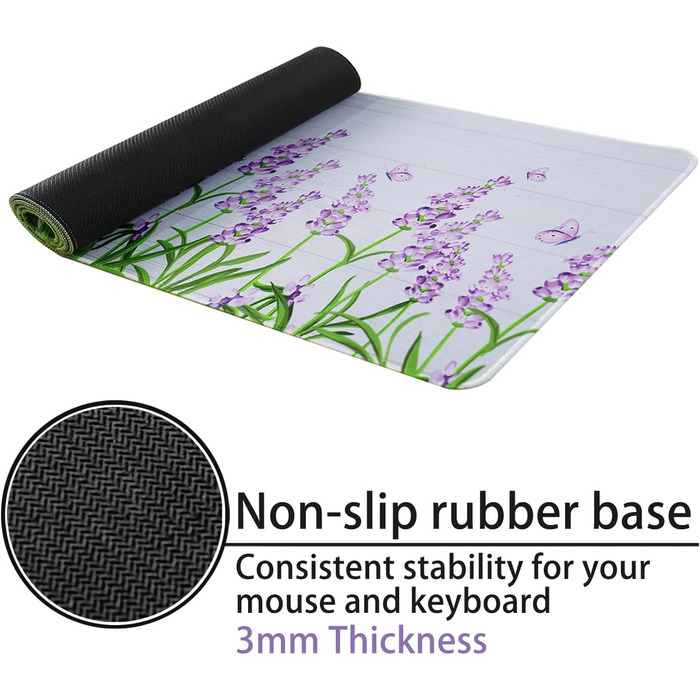 Мат для миші Sakura з квітковим дизайном, XL, 31.5 x 11.8 см, чорний, лавандовий