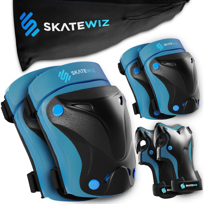 Дитячий захисний комплект SKATEWIZ для роликів і скейтборду, 6 предметів: наколінники, налокітники, захист для зап'ясть, універсальний розмір, підвищений захист та комфорт