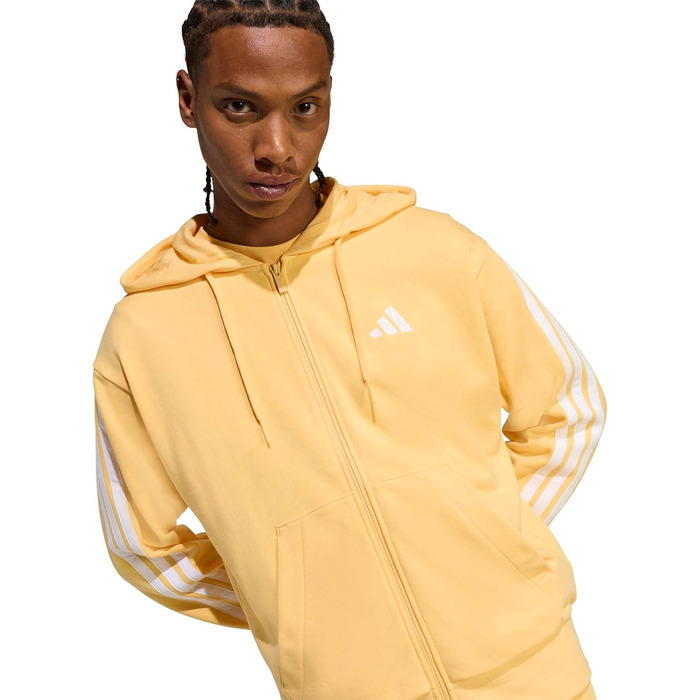 Чоловіча толстовка на блискавці Adidas Essential Three Stripes French Terry Hoodie (M, Semi Ice Tangerine/White)