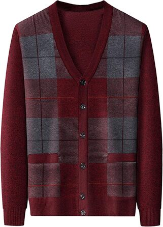 Кардиган чоловічий Аргуайл, в'язаний, з ґудзиками, з кишенями, червоний, суміш вовни