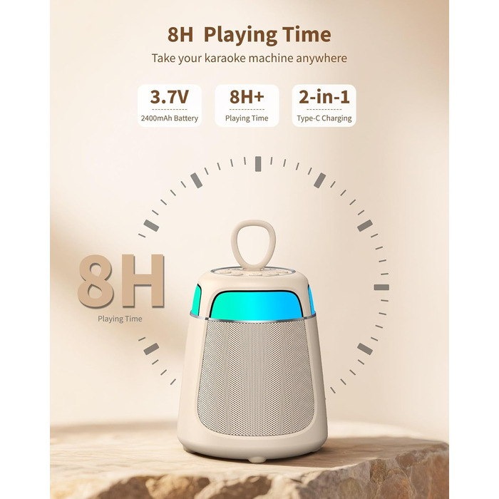 Караоке машина з 2 мікрофонами, Bluetooth, LED-підсвітка, 5 ефектів голосу, для дітей та сім'ї