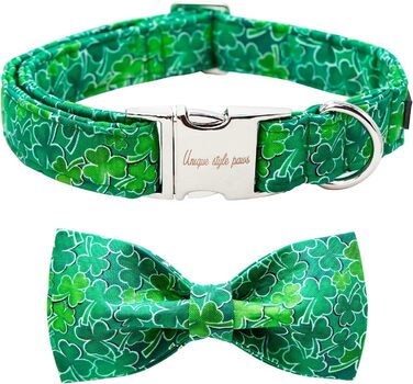 Нашийник для собак Unique Style на День Святого Патріка з бантиком, зелений клевер, для цуценят, маленьких, середніх та великих собак, хлопчиків та дівчаток, білий трилисник