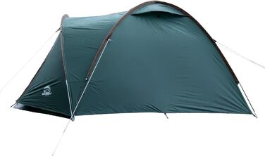 Намет кемпінговий Campingzelt 3-4 особи двошаровий зелено-коричневий: водонепроникний, з москітною сіткою, затемненим внутрішнім простором, флюоресцентними відтяжками та килимком для передпокою