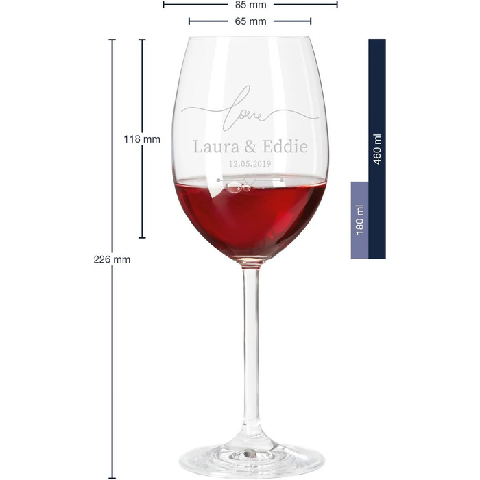 Leonardo 2-piece set of wine glasses, 460 ml, with individual engraving - gift for wedding and engagement - decorative gifts for couples - wine glass for silver wedding anniversary - table decoration for golden wedding anniversary