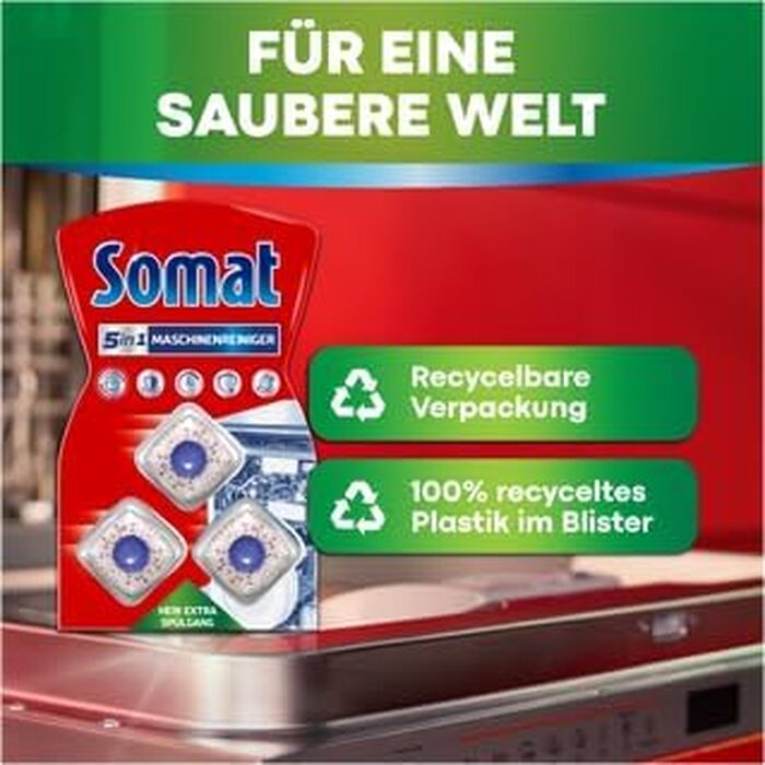 Очищувач для посудомийних машин SOMAT 5in1 Anti-Kalk, засоби для щомісячного чищення та догляду за технікою, 6 упаковок по 3 таблетки (всього 18 шт)