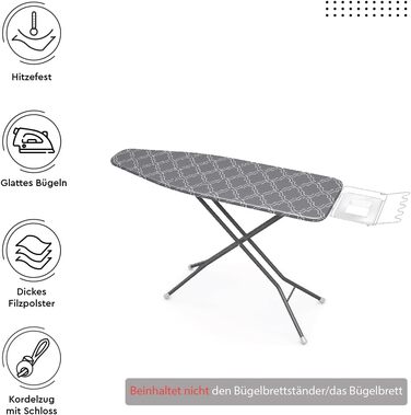 Чохол на прасувальну дошку Encasa XO (125x39 см), термостійкий з підкладкою з повсті 3 мм та шнуровим посиленням, сіра плитка