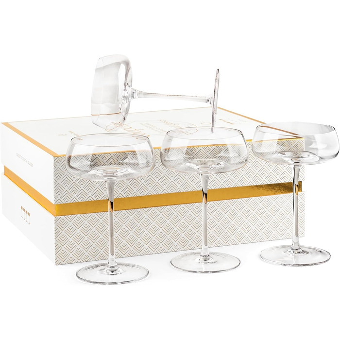 Набір келихів Coupette для коктейлів та шампанського, 4 шт. | 260 мл, кришталь, довгий ніж | для Мартіні, Дайкірі, Космополітен