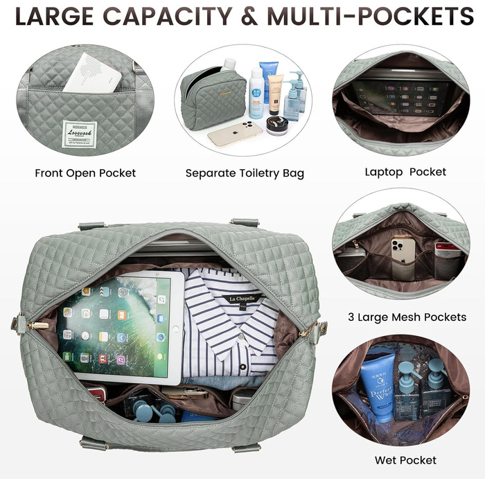 Спортивна дорожня сумка LOVEVOOK для жінок, велика, на вихідні, Travel Duffle Bag з культуробегу та відділенням для взуття, водонепроникна, для подорожей, спортзалу, кемпінгу, пологів (M-2шт, сірий, зелений)