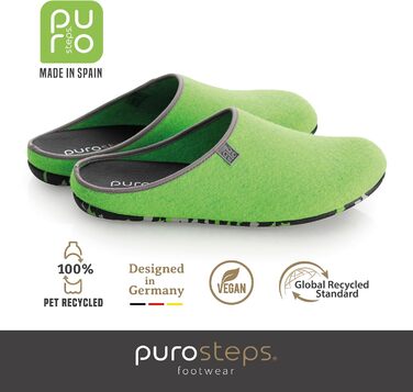 Тапочки домашні Purosteps Fieltro-Casa-Eco Neon Grün Grau (38 EU) з переробленого ПЕТ, преміум-якість, унісекс