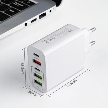 Мережевий адаптер AXFEE 65W 5 портів USB C з USB-A, швидка зарядка PD 3.0 для iPhone 14 Pro Max 13