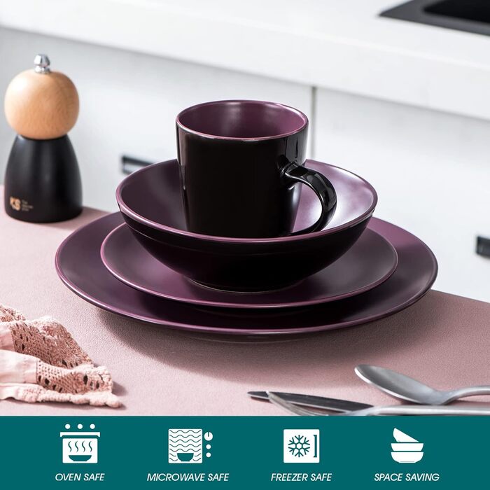 Набір посуду Vancasso BACCHE 16-частинний, кераміка, для 4 осіб, стиль Vintage, колір Ягода