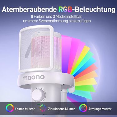 MAONO DM40 Бездротовий мікрофон для ПК з RGB підсвічуванням та ШІ-зміною голосу, 3-рівнева шумозаглушення, для геймінгу, подкастингу та стрімінгу
