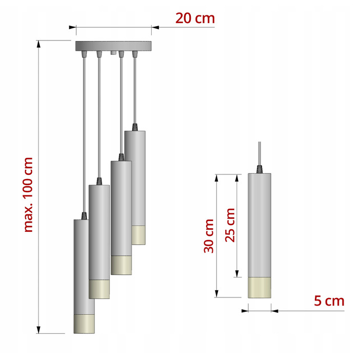 Стельова підвісна люстра-циліндр Kaszmir, бежевий екру, LED — для кухні, вітальні або над стільницею
