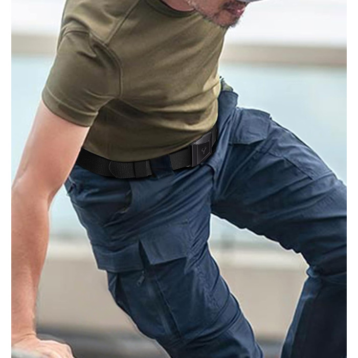 Тактичний ремінь BULLIANT для чоловіків: робочий, військовий, для піших прогулянок, ширина 3.8 см, металева пряжка швидкого кріплення, чорний, регульований, 115 см