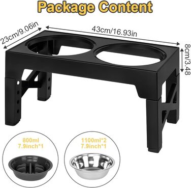 Підвищений годівниця для собак з регулюванням висоти, 5 рівнів, 2 миски з нержавіючої сталі та 1 миска з захистом від протікання. Підвищена станція для годування собак. Підходить для собак маленьких, середніх та великих порід.