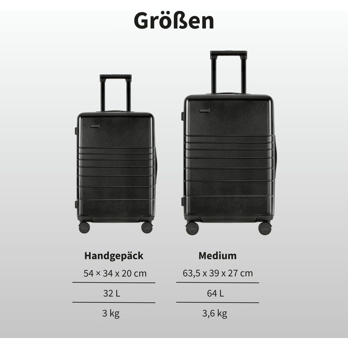 Валіза ETERNITIVE з полікарбонату та ABS: легка, з колесами 360°, з TSA-замком, для ручної поклажі (Оливковий, Чорний, Набір 2 шт. S + M)