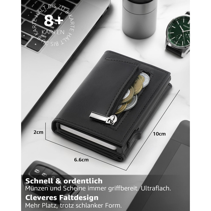 Чоловічий гаманець - тонкий з магнітною застібкою, відділенням для монет, захистом RFID, віконцем для ID, шкіряний, чорний (Tee-5)