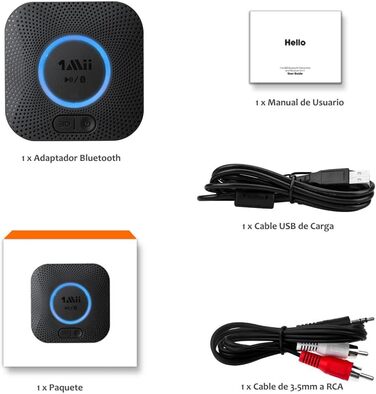 1Mii B06HD Bluetooth 5.1 Аудіоприймач: HiFi, aptX HD, Low Latency, 3.5mm/Cinch, 15 годин, Чорний