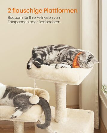 Драбина-кіготь Feandrea для котів, 115 см, бежева, з платформою та м'яким плюшем, повністю обмотана сизалем, PCT141W01