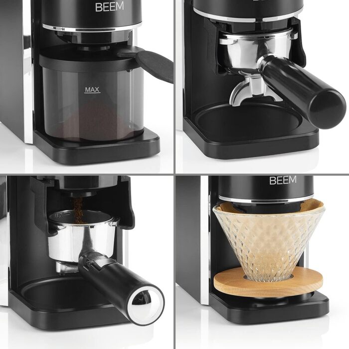 BEEM GRIND-PERFECT: Електрична кавомолка з керамічним жорном, 250г, 35 ступенів помолу, дозування, Ø 52-58 мм | Для еспресо