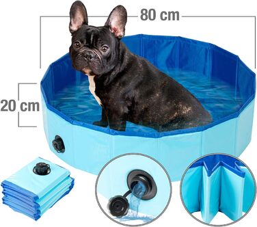 Складаний собачий басейн з неслизьким дном та зливним клапаном, 80 x 20 см