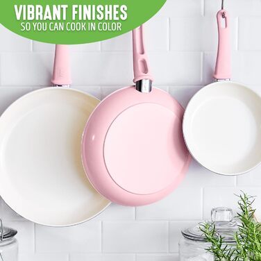 Набір сковорідок GreenLife, керамічне покриття, антипригарні, 20.3 см, 25.4 см, 30.5 см, рожевий
