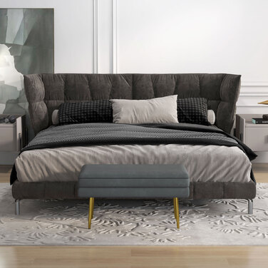 HOMCOM Bench with Cushion and Storage in Grey, Velvet-Look, Bed Bench with Steel Legs, Shoe Bench for Living Room & Bedroom 79.5x37.5x43cm