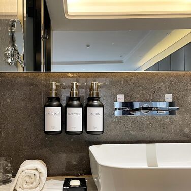 Набір дозаторів для мила та шампуню на стіну, 500 мл, 3 шт., без свердління, янтарний колір (чорна пляшка + золотий насос)