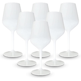 BRYNA - Set of 6 Wine Glasses 33 cl made of Polycarbonate (hard plastic), 100% Italian design, Unbreakable glasses, Reusable and dishwasher-safe wine glasses, White