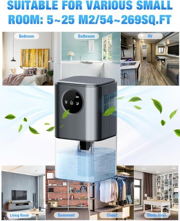 Електричний осушувач повітря Homtronics 1700 мл, портативний, тихий, з автовимкненням, 7 кольорів, для ванної, спальні, шафи, офісу, срібний