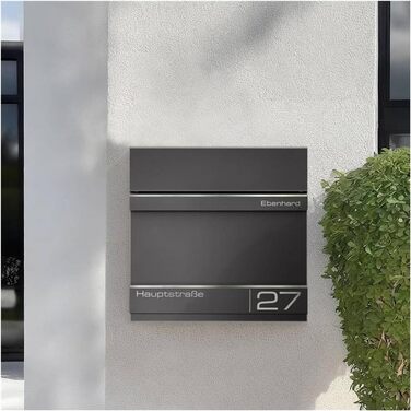 Поштова скринька Metzler Anthrazit RAL 7016 з газетницею та номерним знаком - персоналізована лазерним гравіюванням | Сучасна водонепроникна та стійка до іржі поштова скринька Hermann (Db703)