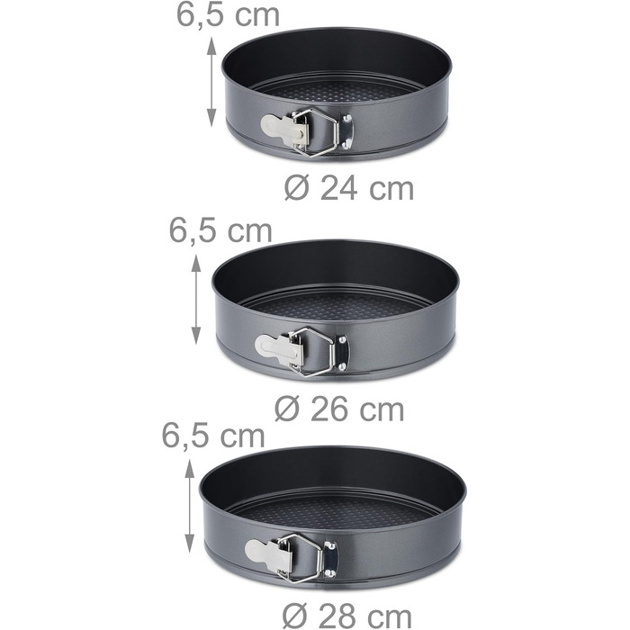 Набір форм для випічки Relaxdays, 6 шт., Ø 14-28 см, нержавіюча сталь, антипригарне покриття, антрацит