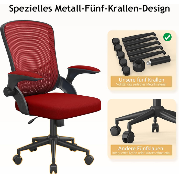 Офісний стіл Naspauluro: ергономічне крісло з сітчастою спинкою, підтримкою попереку, м'яким сидінням, регулюванням висоти. Для дому та офісу, сірий (чорний/червоний). Без підголівника.