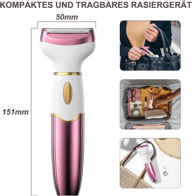 Електричний жіночий тример 4-в-1 з цифровим дисплеєм – для обличчя, ніг, під пахвами та інтимної зони, водонепроникний IPX7, USB-зарядка, рожевий