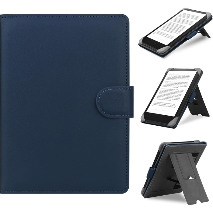 Чохол для Kindle, Kobo, Pocketbook, Tolino, Sony eReader (6.8'') з підставкою, шкіра, блакитний