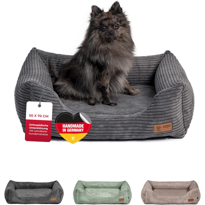 Ортопедичне собаче ліжко HS-Hundebett® Deluxe Cord: м'яке, зручне, зелене, 70x90 см, для великих собак, знімний чохол, неслизьке, зроблено в Німеччині