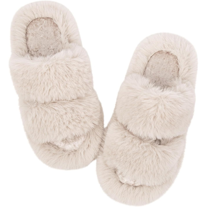 Жіночі тапочки з м'якою підкладкою, антиковзні, теплі, пухнасті, відкриті, для дому та вулиці, розмір 36/37 EU, 2 кольори