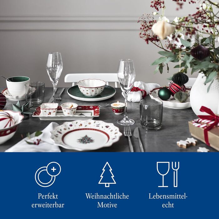 Набір для соусів Villeroy & Boch Toy's Delight, 4 предмети, порцеляна, новорічний декор, сервірувальна тарілка з мисочками